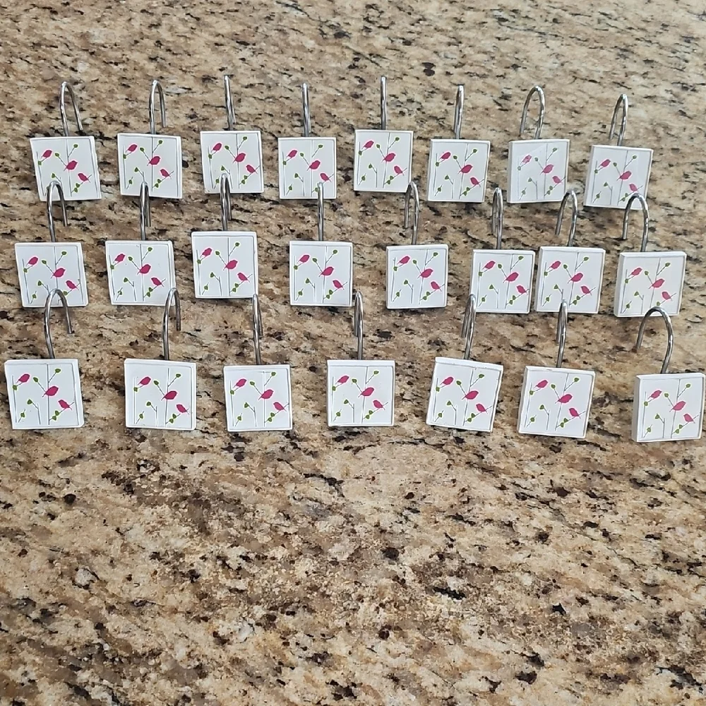 Set of 23 wooden Floral Shower Curtain Hooks square ~ 1.5 x 1.5 inches